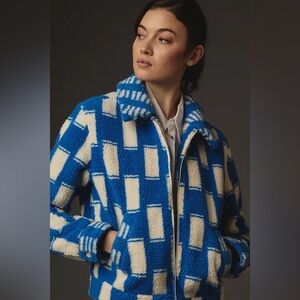 MOTHER The Kickstand Jacket – Blue & Cream Sherpa, Size Small